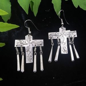 Beautiful cross ethnic etched floral earrings